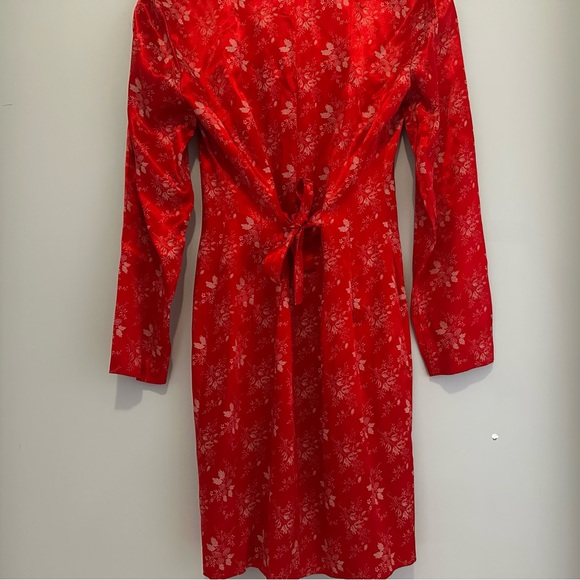 NWT Marnie West Vintage Satin Feeling Floral Red Pearl Button Dress Women’s 6 - Picture 11 of 14